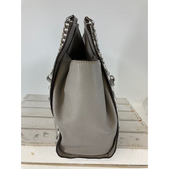 MICHAEL KORS LARGE GRAY PEBBLED LEATHER STUDED SHOULDER BAG - Picture 6 of 16